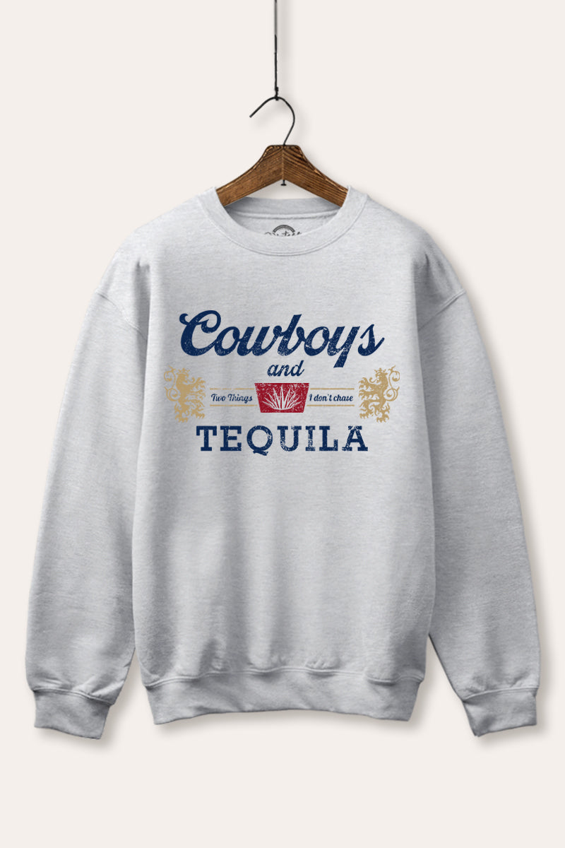 "cowboys & tequila" graphic fleece sweatshirt