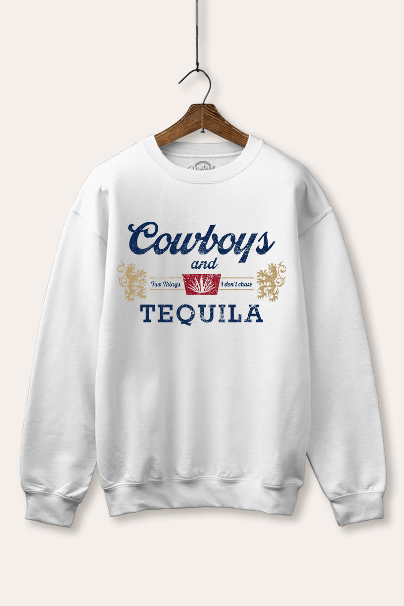 "cowboys & tequila" graphic fleece sweatshirt