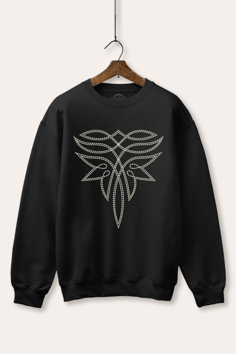 Western Boots Toe Stitch Graphic Fleece Sweatshirt