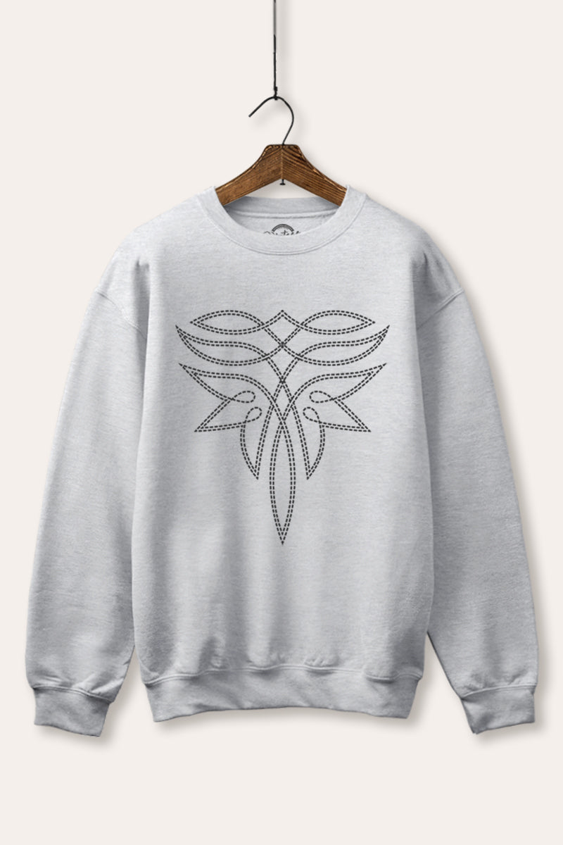 Western Boots Toe Stitch Graphic Fleece Sweatshirt