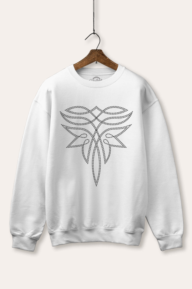 western cowboy boots toe stitch pattern fleece graphic sweatshirt