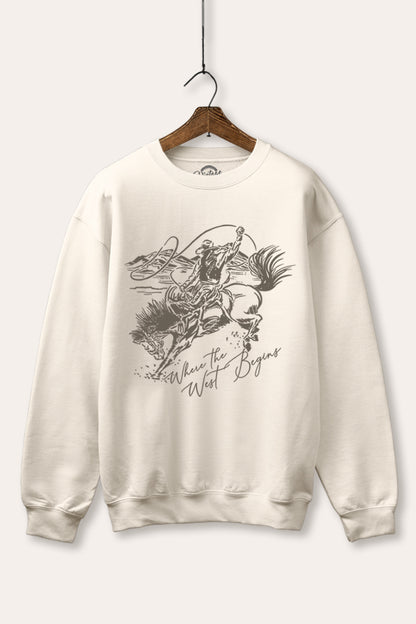 Where The West Begins Cowboy Graphic Fleece Sweatshirt