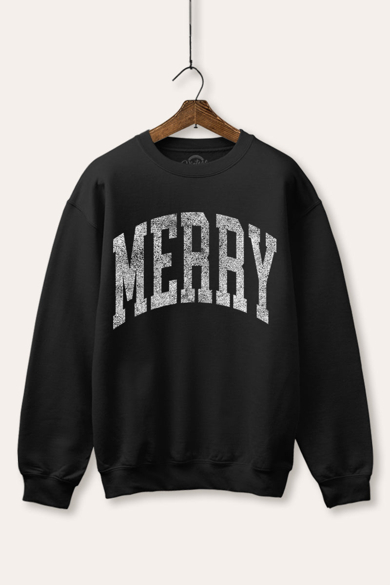 "merry" typography graphic fleece sweatshirt