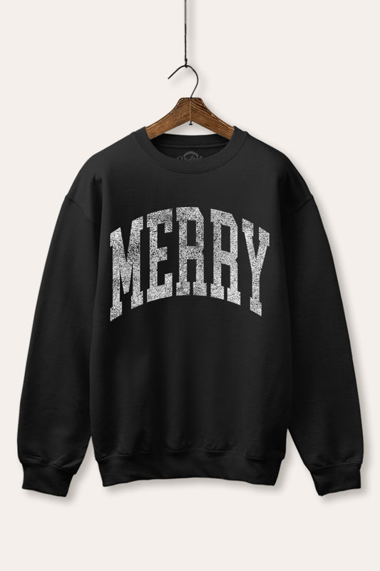 "merry" typography graphic fleece sweatshirt