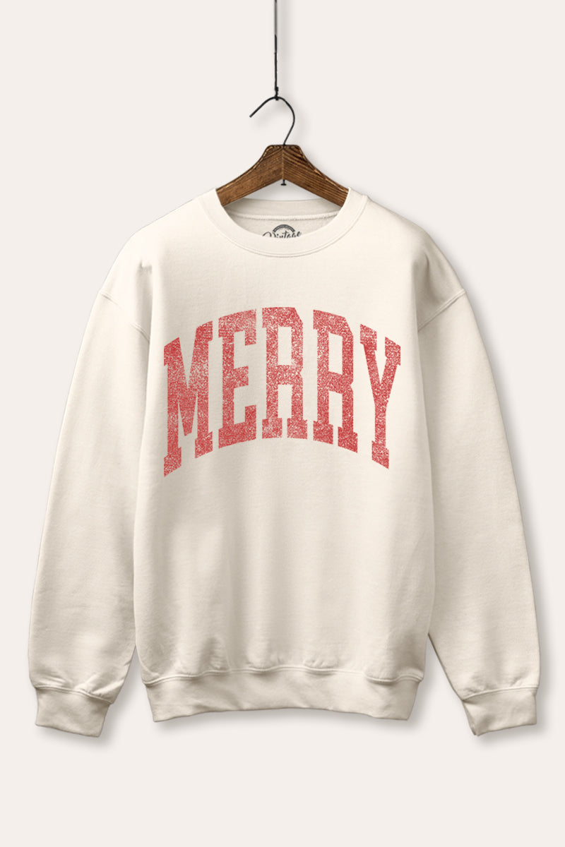 "merry" typography graphic fleece sweatshirt