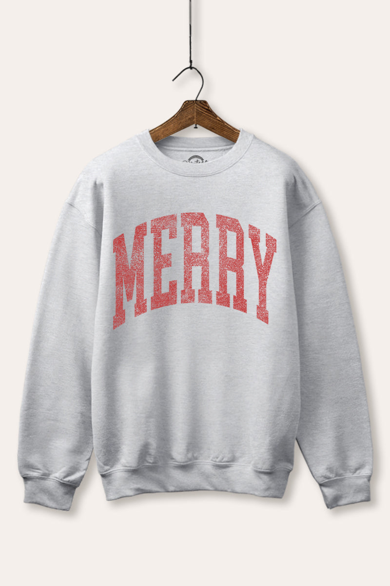 "merry" typography graphic fleece sweatshirt