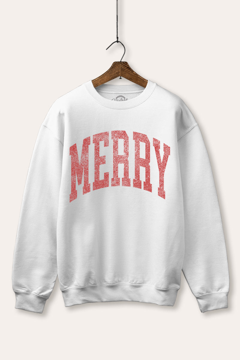 "merry" typography graphic fleece sweatshirt
