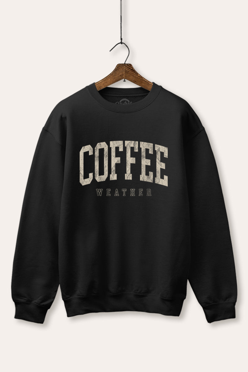 "coffee weather" graphic fleece sweatshirt