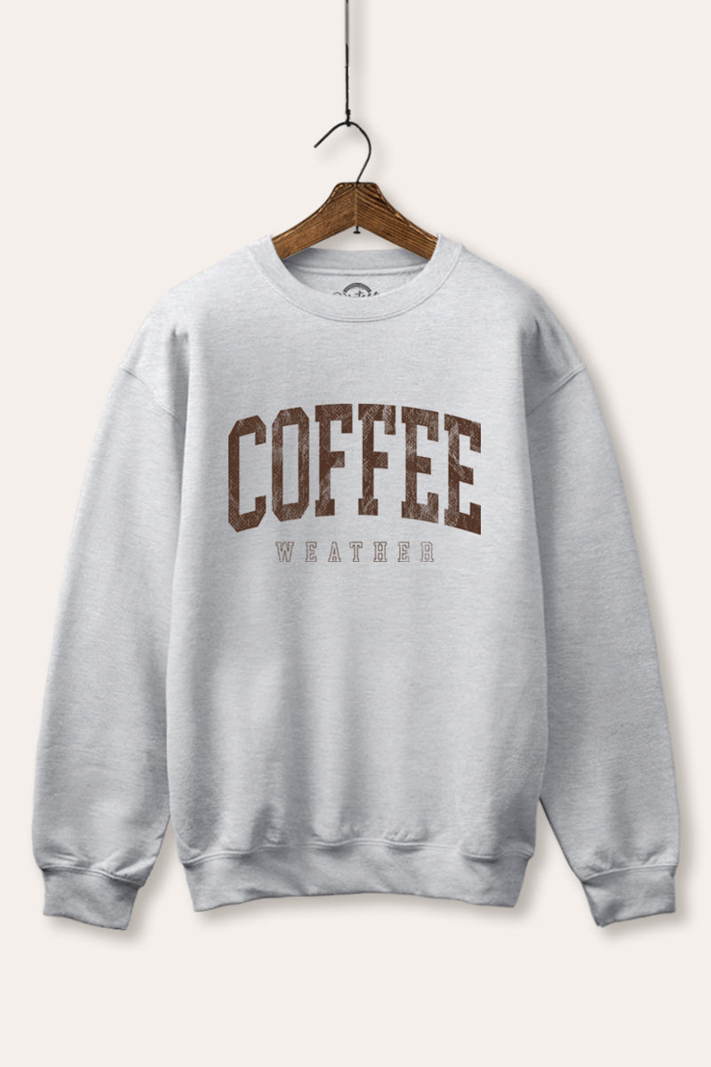 "coffee weather" graphic fleece sweatshirt