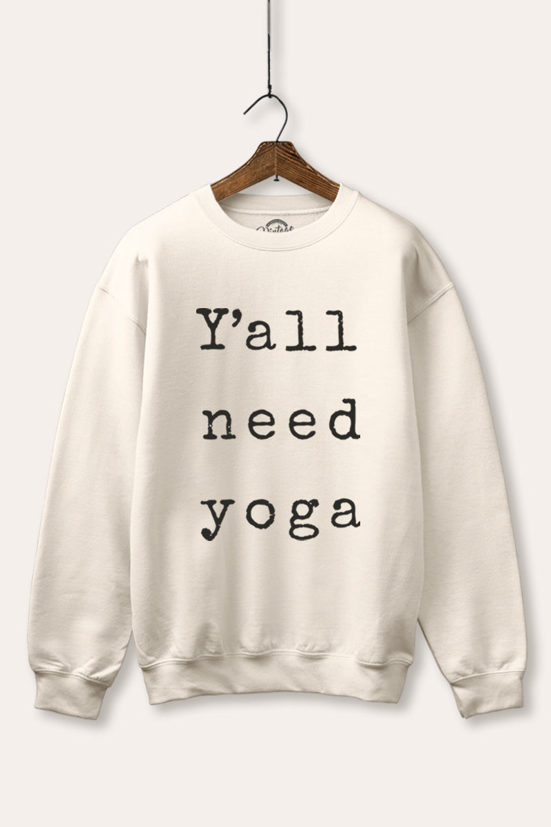 "y'all need yoga" graphic fleece sweatshirt