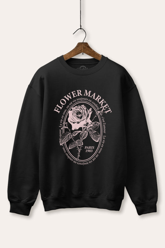 rose flower market graphic fleece sweatshirt