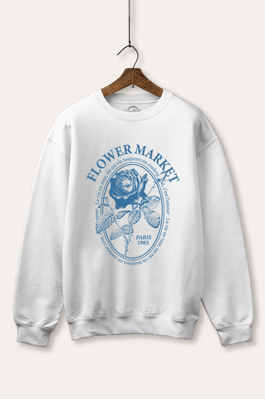 rose flower market graphic fleece sweatshirt