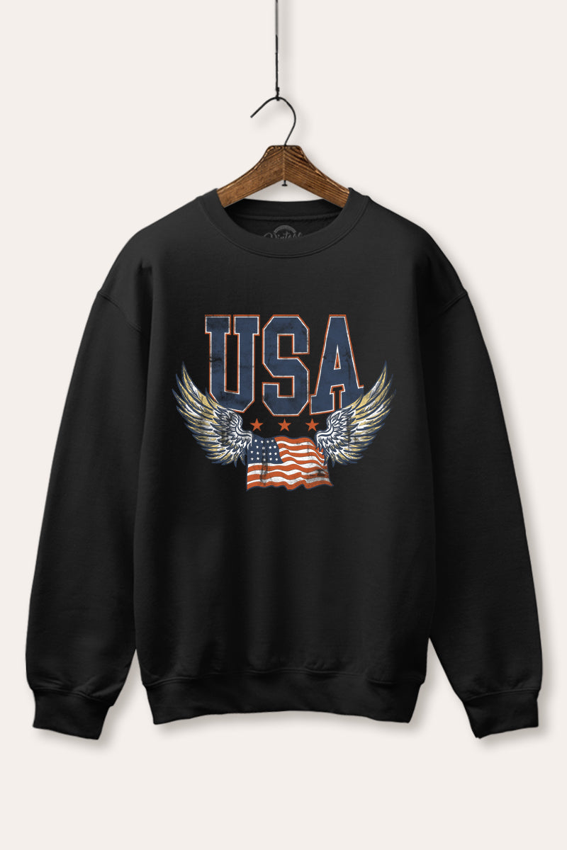 USA Flag Wings Of Freedom Graphic Fleece Sweatshirt