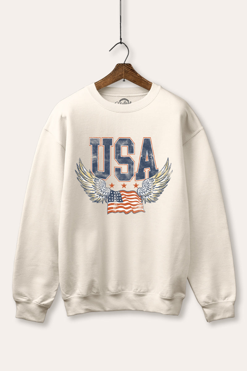USA Flag Wings Of Freedom Graphic Fleece Sweatshirt