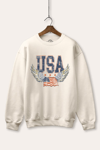 USA Flag Wings Of Freedom Graphic Fleece Sweatshirt