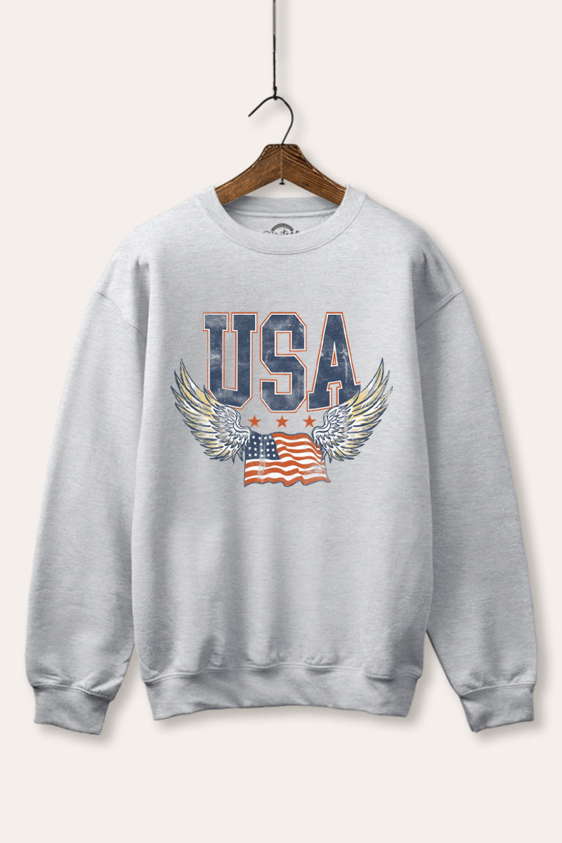 USA Flag Wings Of Freedom Graphic Fleece Sweatshirt