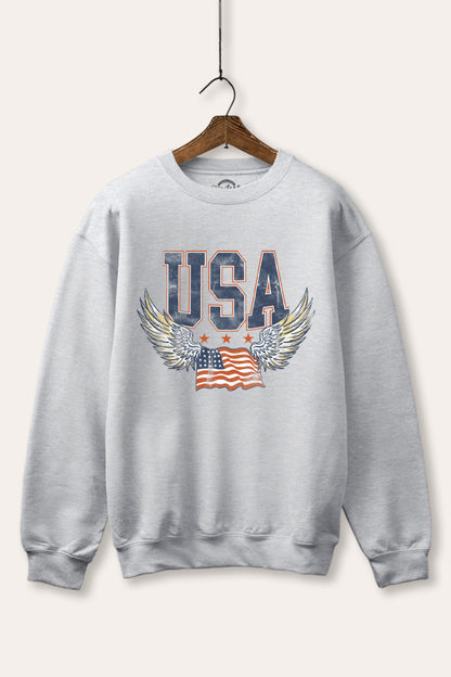 USA Flag Wings Of Freedom Graphic Fleece Sweatshirt