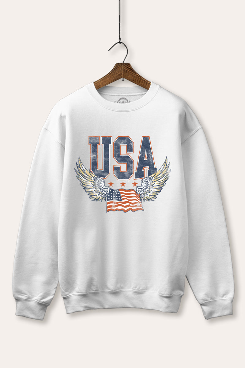 USA Flag Wings Of Freedom Graphic Fleece Sweatshirt