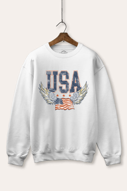 USA Flag Wings Of Freedom Graphic Fleece Sweatshirt
