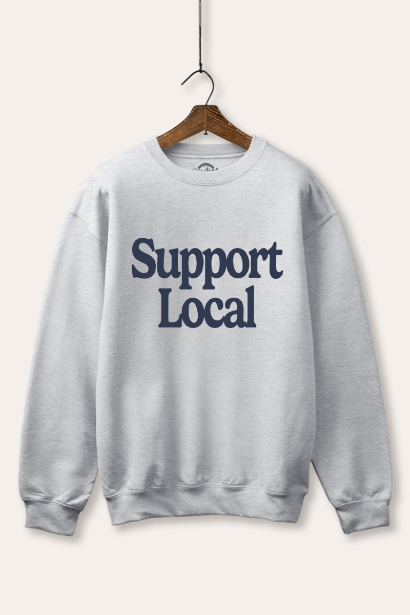 "support local" graphic fleece sweatshirt