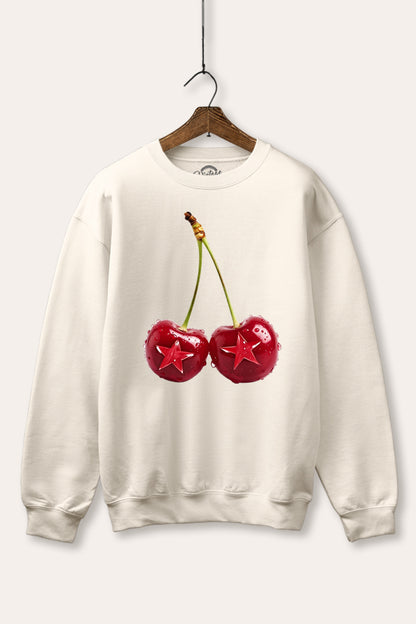 Cherry Star Fruit Graphic Fleece Sweatshirt