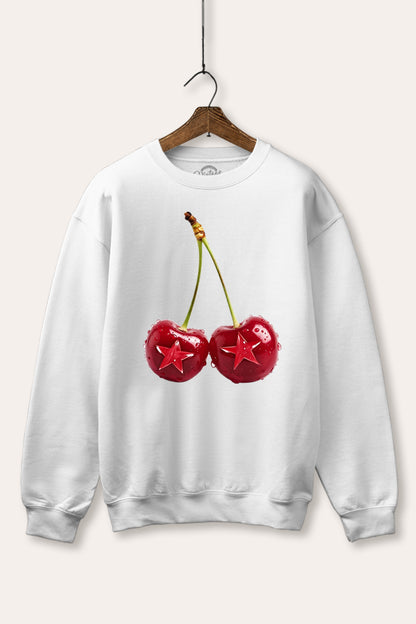 Cherry Star Fruit Graphic Fleece Sweatshirt