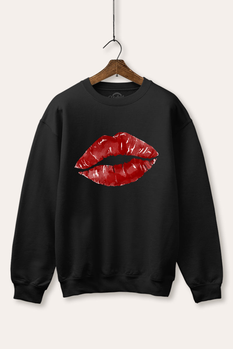 red kiss lips graphic fleece sweatshirt
