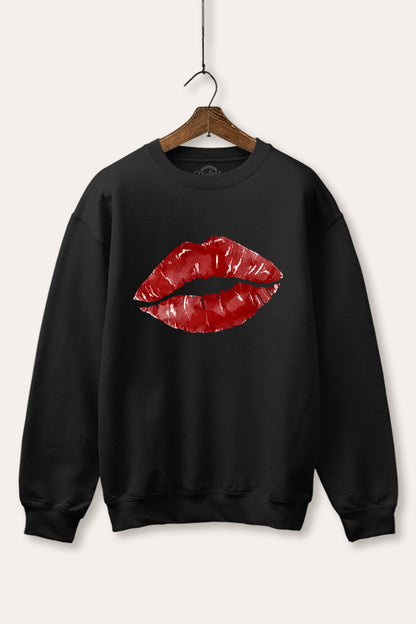 Red Lips Graphic Fleece Sweatshirt