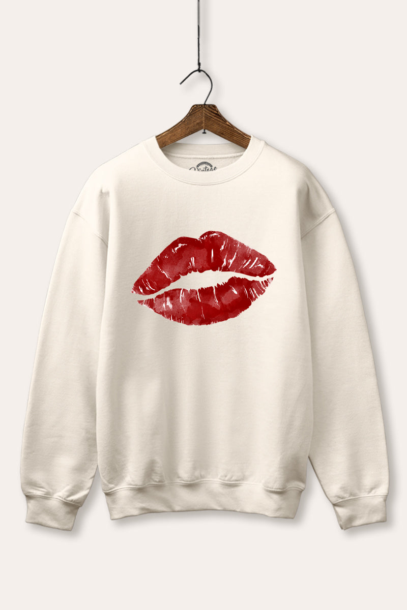 red kiss lips graphic fleece sweatshirt