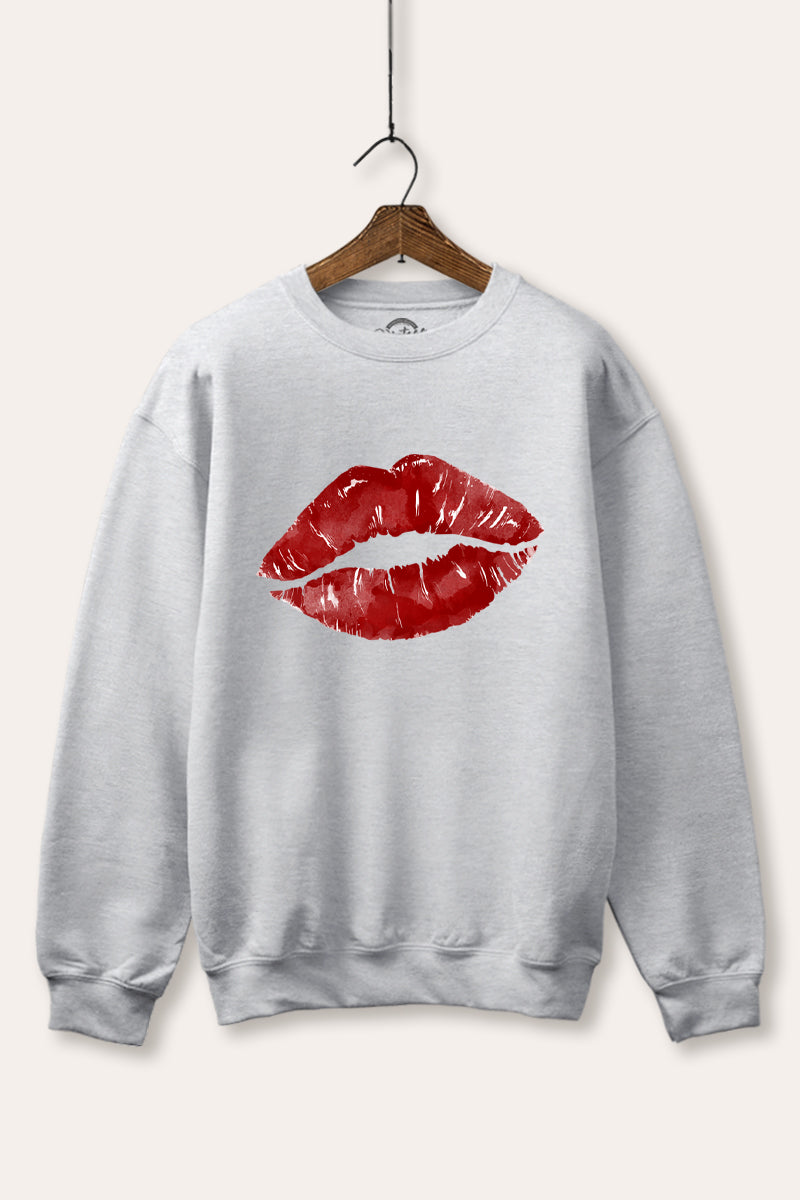 red kiss lips graphic fleece sweatshirt