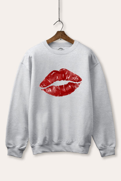 Red Lips Graphic Fleece Sweatshirt