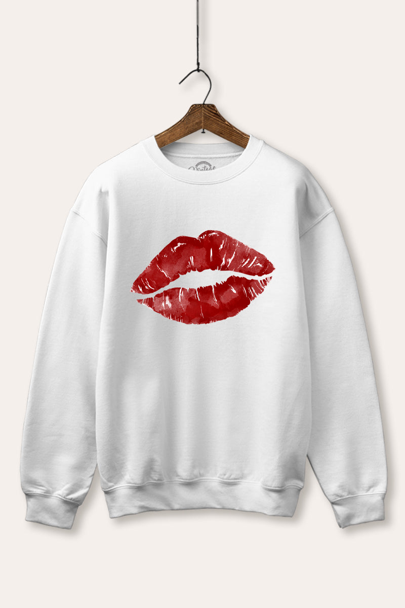red kiss lips graphic fleece sweatshirt