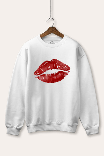 Red Lips Graphic Fleece Sweatshirt