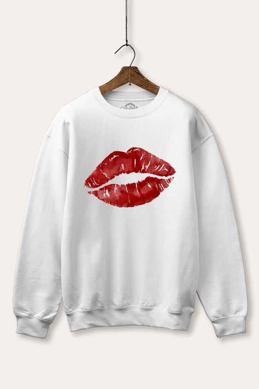 red kiss lips graphic fleece sweatshirt