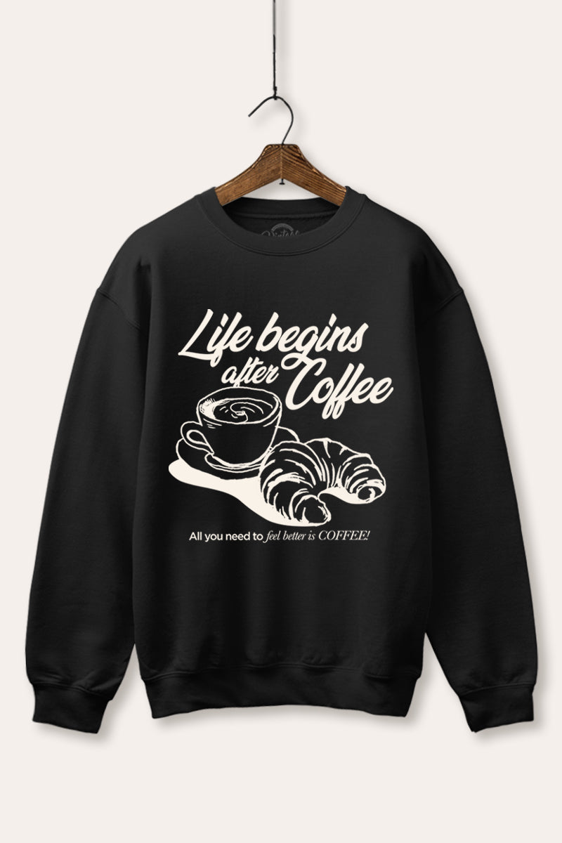 coffee & croissant graphic fleece sweatshirt