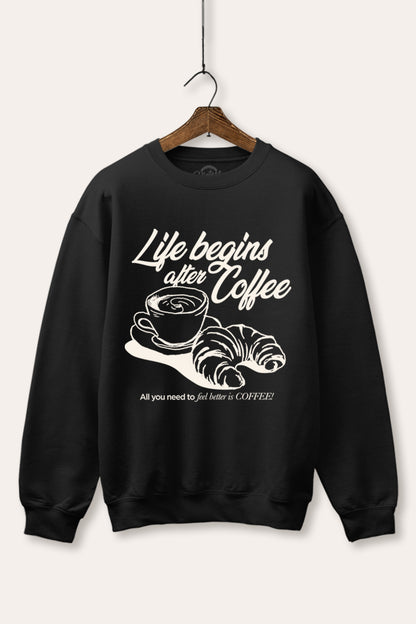 Life Begins After Coffee Graphic Fleece Sweatshirt