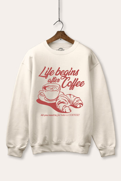 Life Begins After Coffee Graphic Fleece Sweatshirt