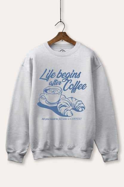 Life Begins After Coffee Graphic Fleece Sweatshirt