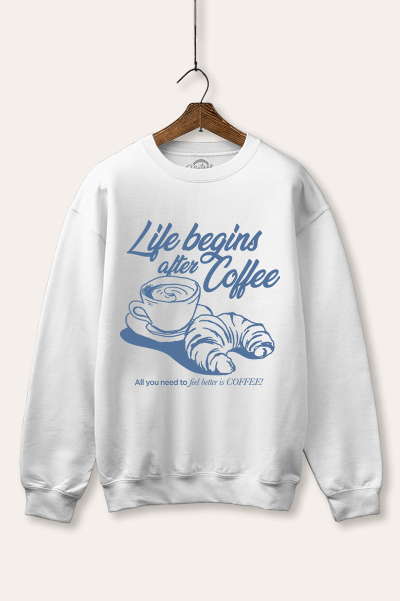 coffee & croissant graphic fleece sweatshirt