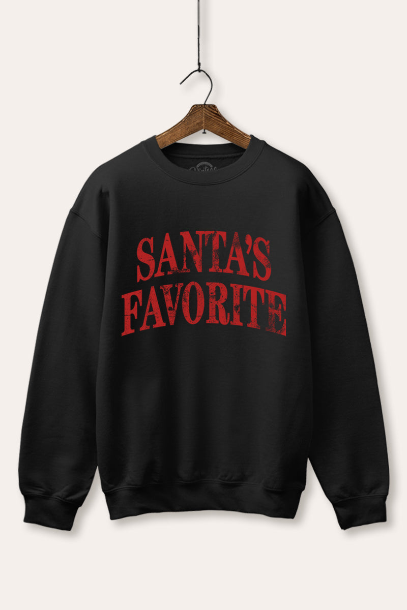"santa's favorite" stacked graphic fleece sweatshirt