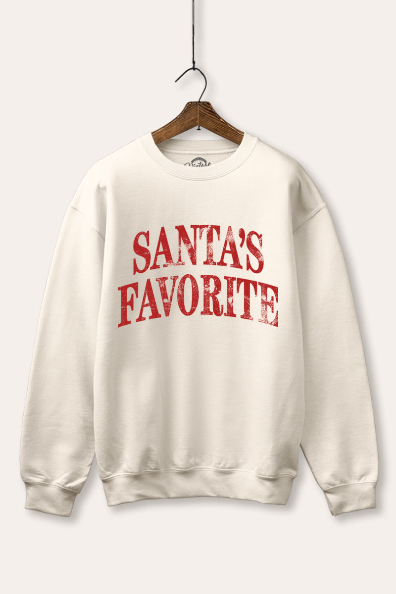"santa's favorite" stacked graphic fleece sweatshirt