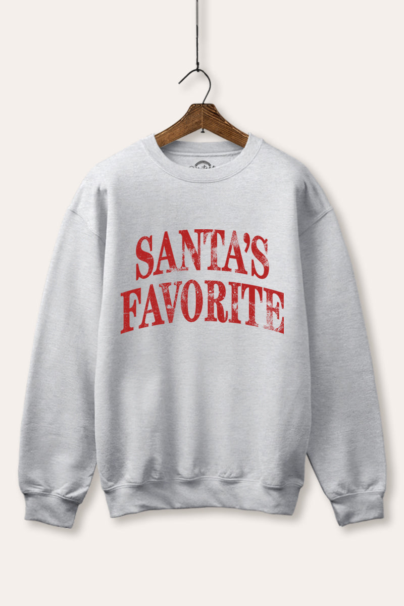 "santa's favorite" stacked graphic fleece sweatshirt