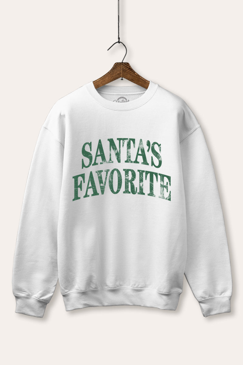 "santa's favorite" stacked graphic fleece sweatshirt