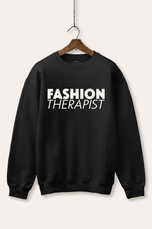 "fashion therapist" typography graphic fleece sweatshirt
