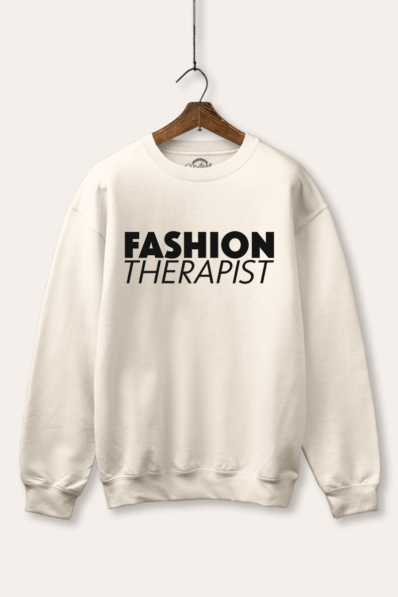 "fashion therapist" typography graphic fleece sweatshirt