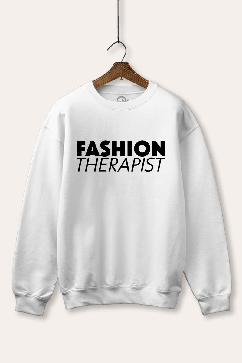 "fashion therapist" typography graphic fleece sweatshirt