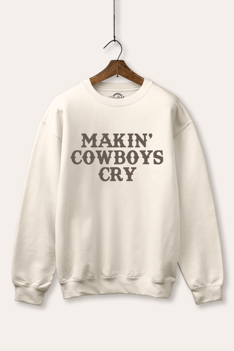 "makin' cowboys cry" graphic fleece sweatshirt