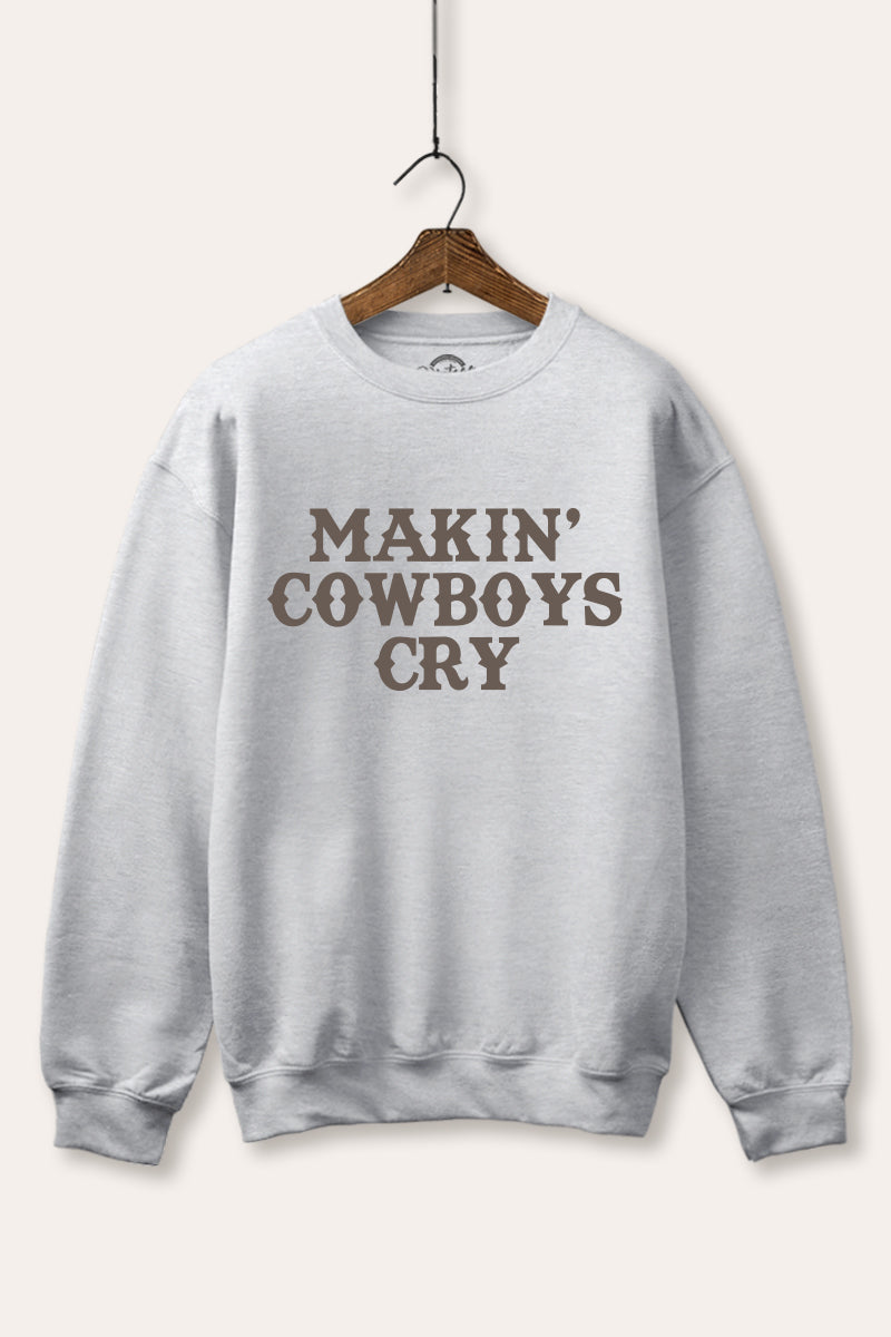 "makin' cowboys cry" graphic fleece sweatshirt