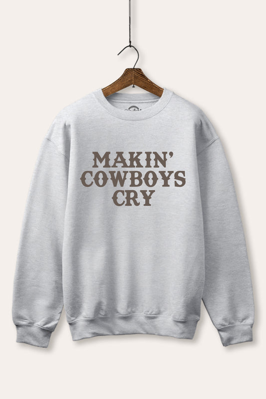 "makin' cowboys cry" graphic fleece sweatshirt