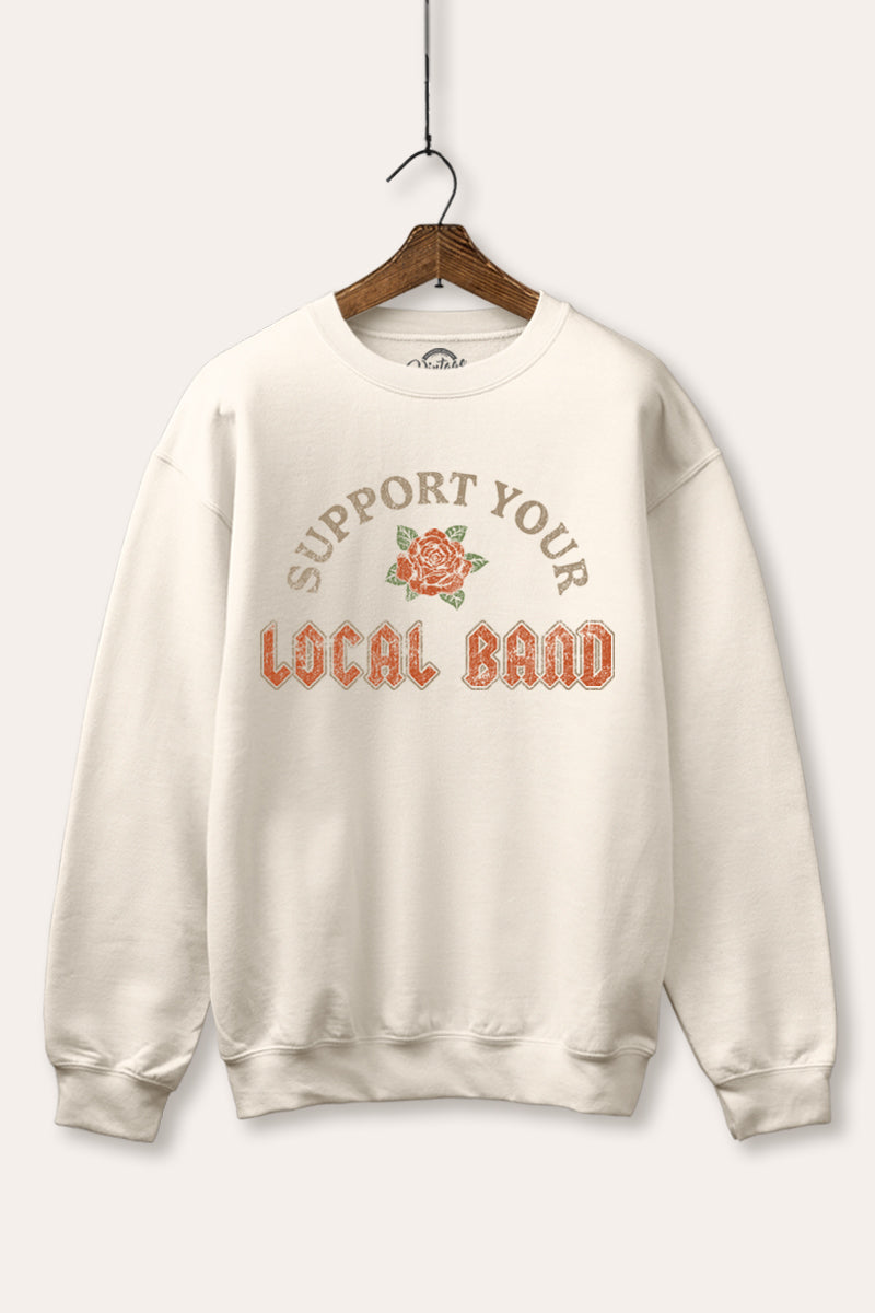 "support your local band" graphic fleece sweatshirt